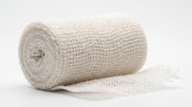 White sterile gauze bandage roll isolated on a white background for medical use