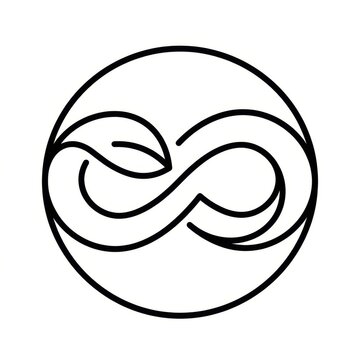 Minimalist infinity symbol with leaf in a circle line art logo