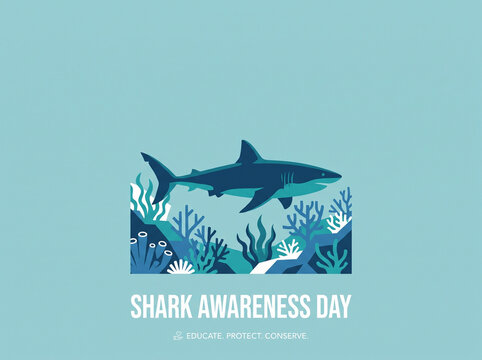 Shark Awareness Day Illustration Poster with Coral Reef Scen