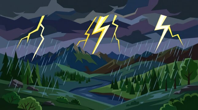 stormy weather with lightning bolts.