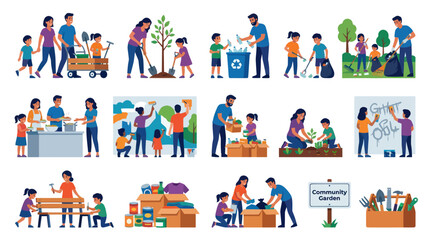Fototapeta premium Flat Vector Illustrations of Community Volunteering and Social Work Activities