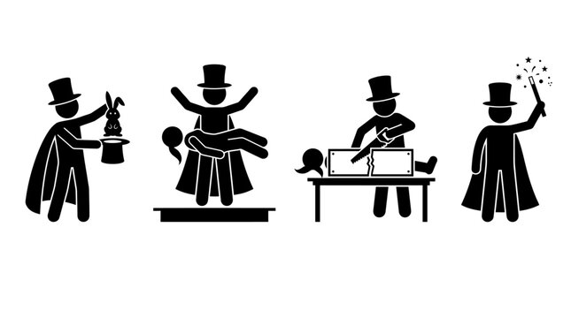 Illusionist stage show and magic performance icons.