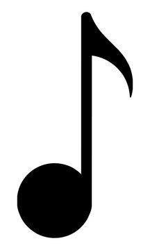 Simple flat design musical quarter note icon with bold solid colors isolated on a pure white background, music symbol concept