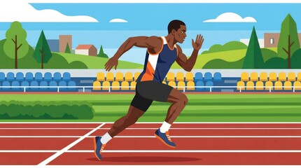 Obraz premium Man sprinting on a running track.