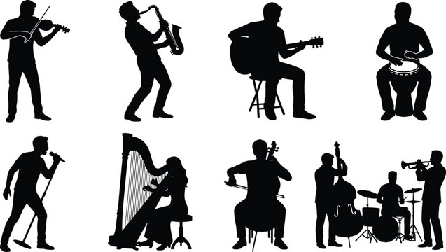 Musician Silhouette Collection with Instrument Players and Singers Isolated Vector Set