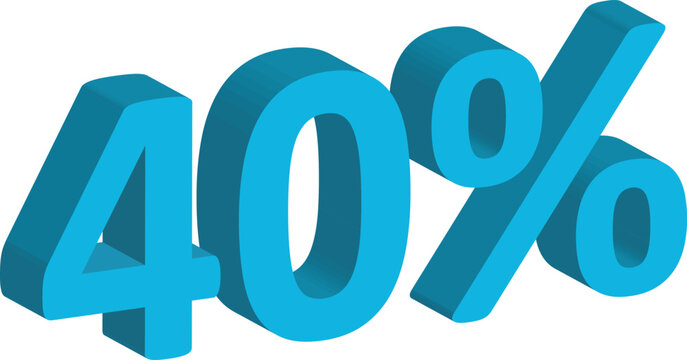 3D Blue 40 Percent Discount Symbol Isolated on White Background, Sale Offer Typography Icon for Shopping, Retail, Marketing and Promotional Design