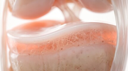 Fototapeta premium Microscopic view of human knee joint cartilage structure showing fibrous tissue and smooth articular surface detail