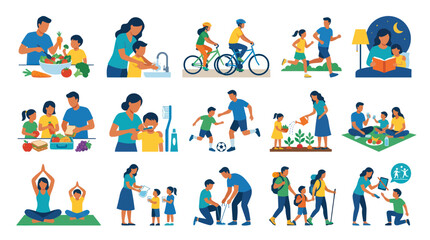 Fototapeta premium Flat Design Family Activities - Healthy Lifestyle Bonding Icons