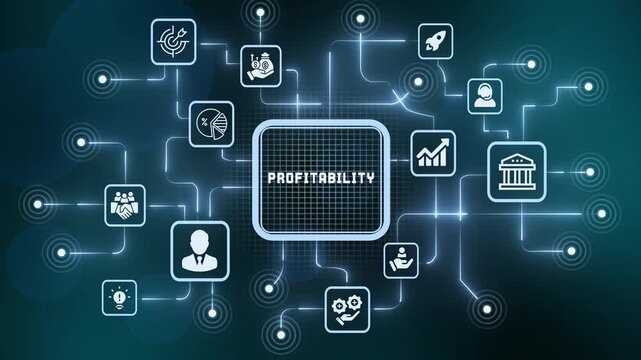 Financial profitability analytics dashboard displaying business high return metrics and margin growth model.