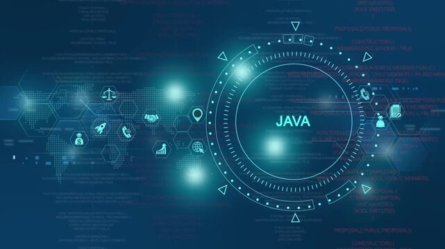 Java programming language software development hud interface with digital map and code data coding