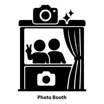 People taking photos inside a fun photo booth icon