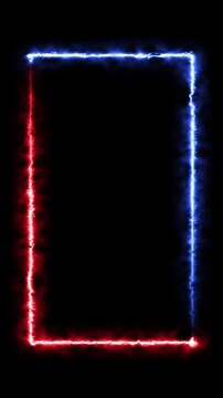 Looping Vertical Animated Rectangle Blue and Red Laser Energy Neon - Gaming Streaming Smartphone Border and Cyberpunk Social Media Story Concept