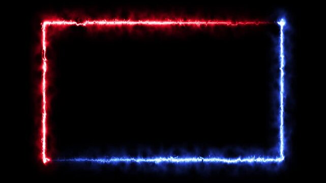 4K Animated Fiery Rectangle Blue and Red Neon Fire Energy Seamless Loop 16:9 Ratio - Gaming Streaming Webcam Border and Cyberpunk Overlay Concept