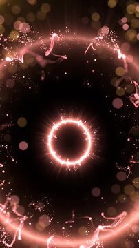 Peach Pink Halo Ring Expanding Seamless Loop Video Background - This abstract video background features a vibrant peach pink halo ring that pulsates and expands.