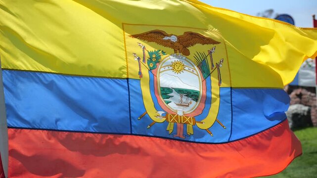 Equador flag flying in wind.