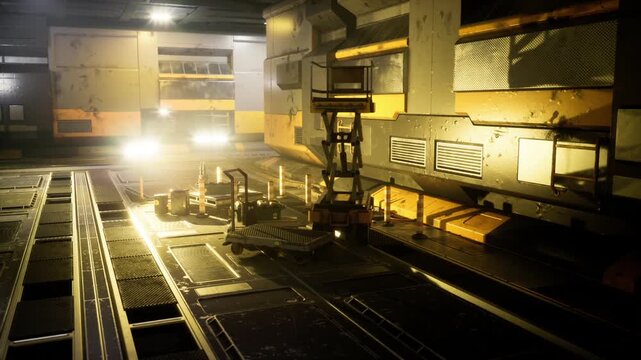 Power conduit tunnel glowing with backlit cables and panels, high voltage hardware, insulated piping, transformer racks, safety markings, engineered symmetry,
