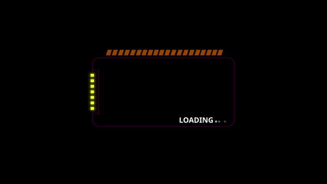 Loading screen gamer aesthetics, futuristic technology concept, alpha channel.Abstract supported, loading holographic card or pop up with progress bars,cyber space, hacking database.4k black screen.