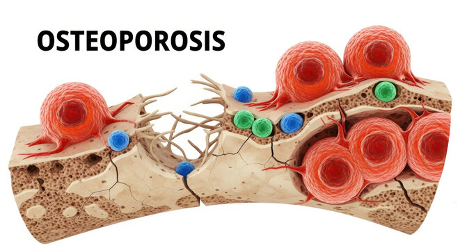 Osteoporosis bone loss porous bone weak bone medical illustration osteoporosis concept health disease calcium deficiency skeletal fracture risk