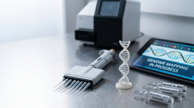 Genetic testing genome mapping medical treatment rare disease dna helix laboratory device laboratory table molecular medicine