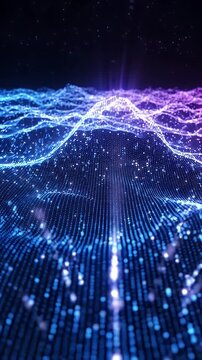 Futuristic Digital Wave Abstract Background with Particle Flow - An abstract, futuristic digital landscape video with a neon gradient.