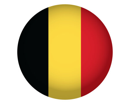 Belgium flag icon. Round glossy button with Belgian national emblem.