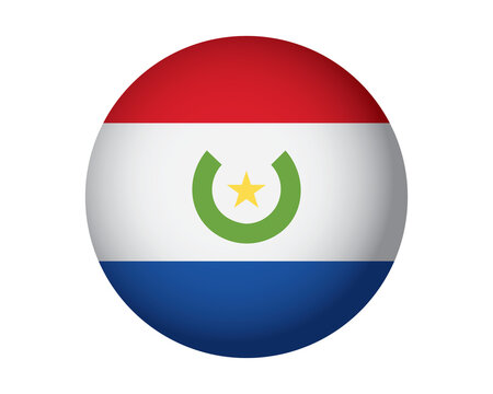 Paraguay flag icon. Round glossy button with Paraguayan national emblem.