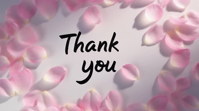 Thank you message revealed by pink cherry blossom petals swirling elegant gratitude greeting animation