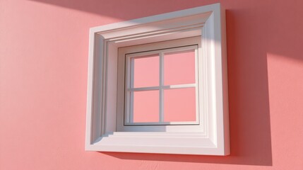 Obraz premium Perspective view of white window on pink wall surface.