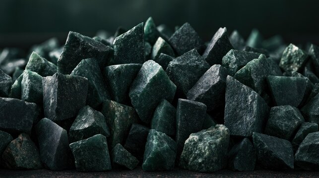 Pile of dark green angular crushed stones.