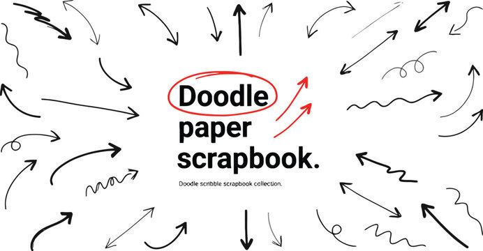 Scrapbook doodle arrow collection with torn paper collage stickers vector illustration