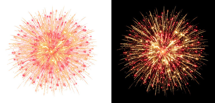 Glowing firework display showing golden yellow and red light trails isolated on transparent background for festive season graphics and celebration visual designs projects