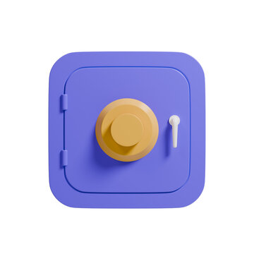 Front view purple safe deposit box icon 3D rendering