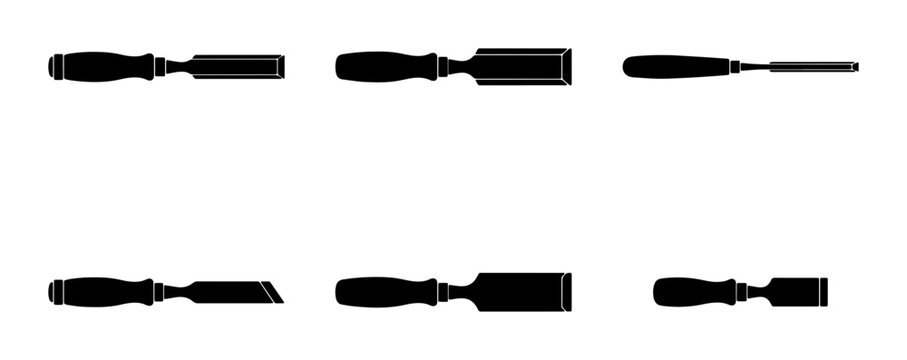 Chisel Set Vector Icons: Woodworking Tools, Carpentry Equipment, Crafting Implements