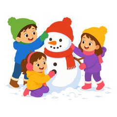 Fototapeta premium Children Playing in Snow Wearing Winter Clothes During Cold Season