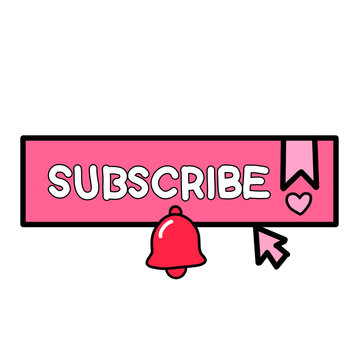 Cute Pink Subscribe Button Icon with Bell
