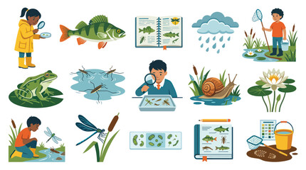 Fototapeta premium Children Exploring Pond Life and Aquatic Nature