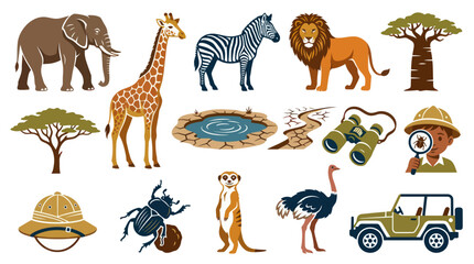 Obraz premium African Safari Animals Vector Set - Flat Style Illustration for Wildlife Exploration