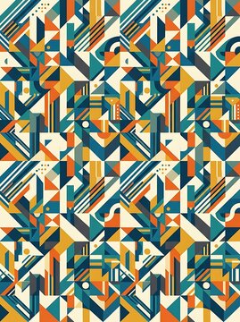 Abstract geometric seamless pattern with colorful teal and orange shapes