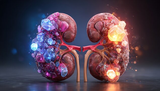 Kidney stones formation and inflammation a detailed medical illustration