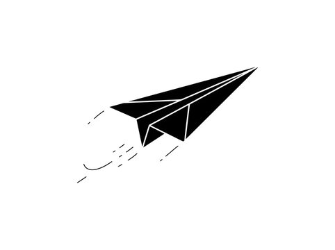 Black paper plane icon vector flying forward isolated on white background symbol of message send launch and business startup success