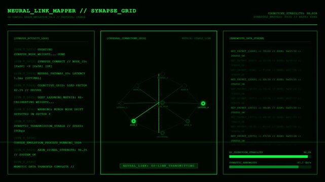 Sci Fi HUD Screen With Neural Link Mapper And Synapse Grid Animation.