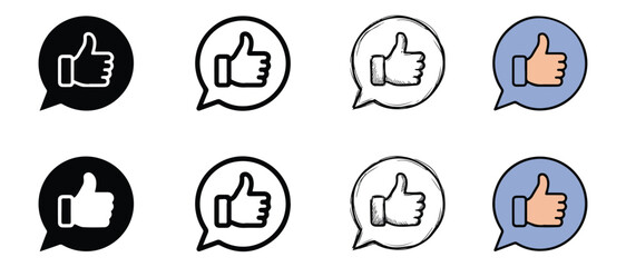Fototapeta premium Thumbs up icons in speech bubbles for social media likes and feedback various styles and colors