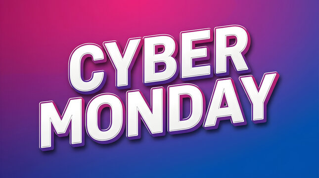 Cyber Monday Shopping Event Text on Gradient Background with Purple Pink Blue Colors