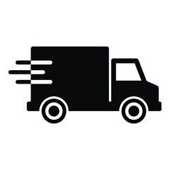 Fototapeta premium Black silhouette of a speeding delivery truck with motion lines fast transportation icon
