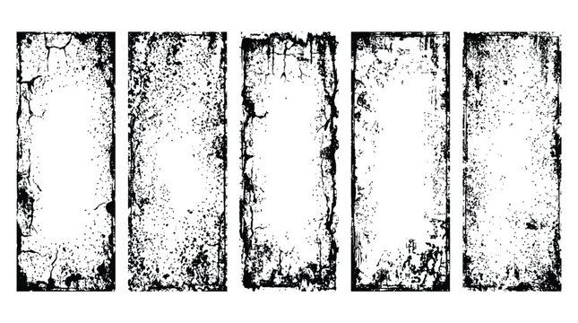 Collection of five distressed grunge texture frames with cracked and worn effects