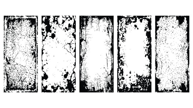 Collection of distressed grunge texture backgrounds with black and white abstract frames