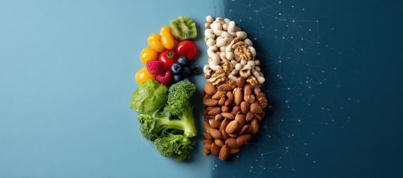 Brain health nutrition fruits vegetables and nuts for cognitive function and wellness