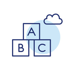 Obraz premium Alphabet blocks and cloud. Synched early learning. Pixel perfect, editable stroke vector icon