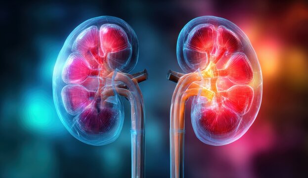 Human kidneys illustration with ureters medical visualization for healthcare and educational purposes