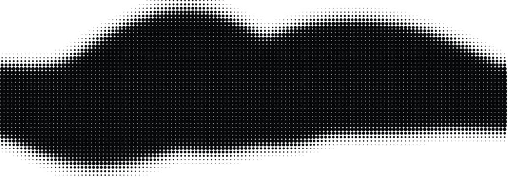 Abstract black and white halftone pattern with flowing irregular shape and white background